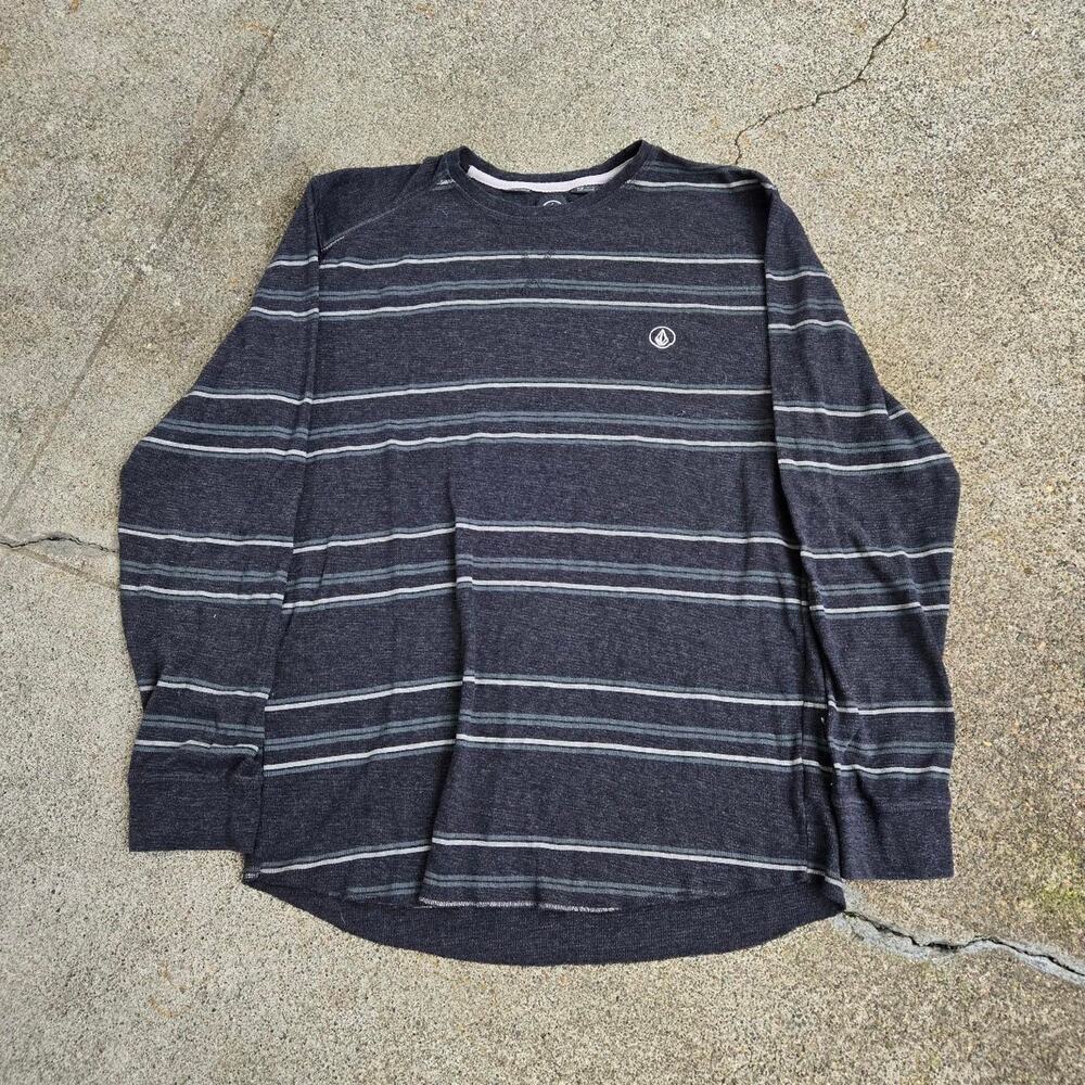 Vtg Y2k VOLCOM Diamond Logo Thin Stripe Grunge Skate Longsleeve Thermal Shirt L